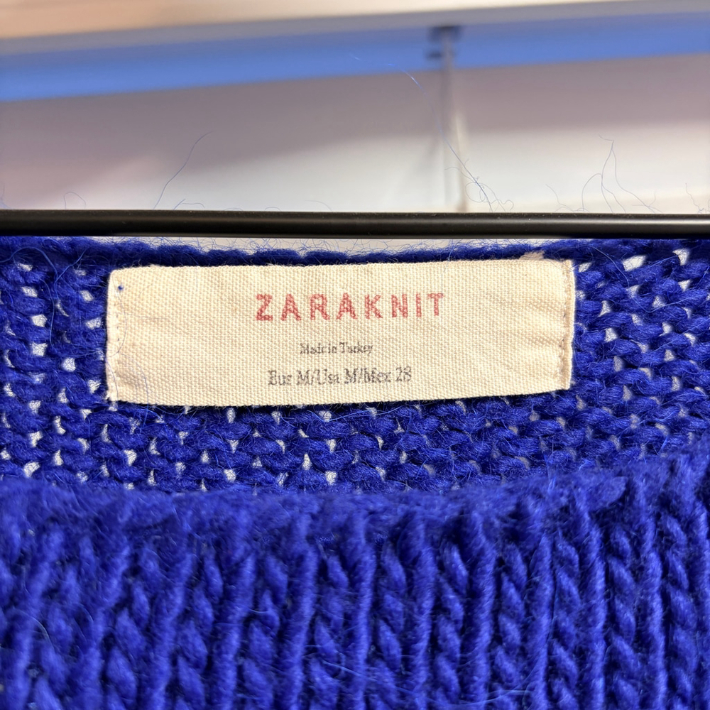 Women's ZARAKNIT Blue Crew Neck Sweater Medium Knit Pullover - Picture 3 of 5